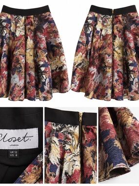 Closet London Floral Jacquard A-Line Midi Skirt – US 8 / UK 12